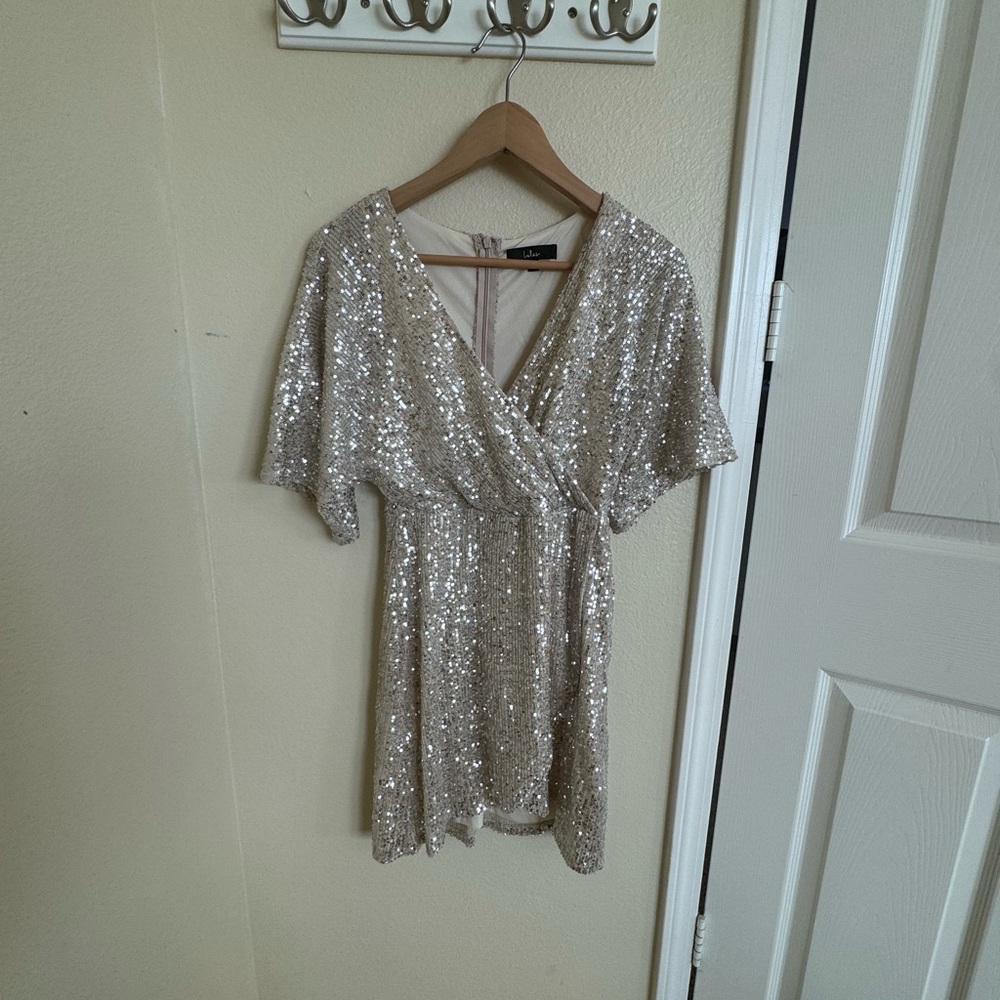 Lulu's Sparkling Silver Sequin Dress